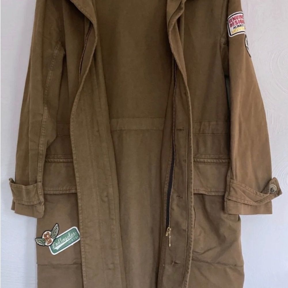 Zara Basic Denim Patch Utility Jacket Midi Zip Up… - image 3